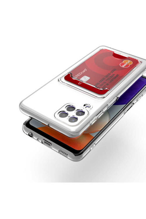 Samsung Galaxy M12 Kılıf Kartlıklı Şeffaf Silikon Zr-Setra