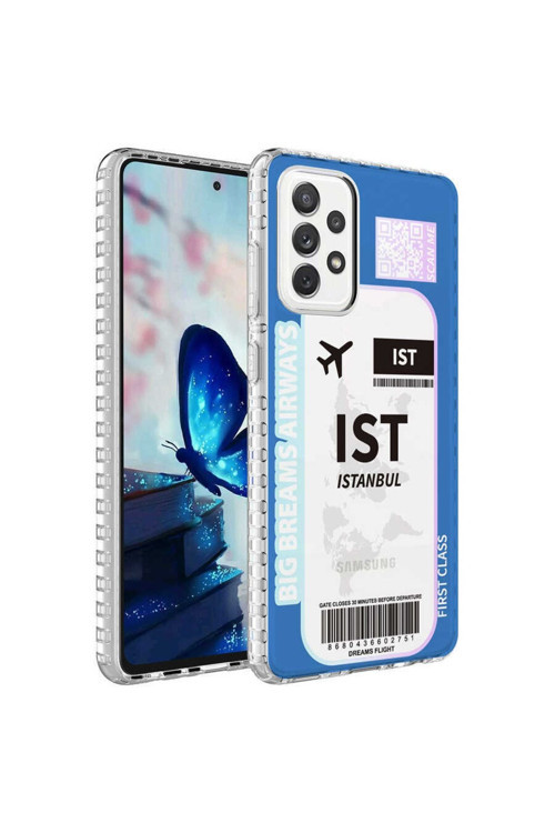 Samsung Galaxy A72 Kılıf Renkli Desenli Silikon Elegans + Kablo Koruyucu + Ekran Koruyucu