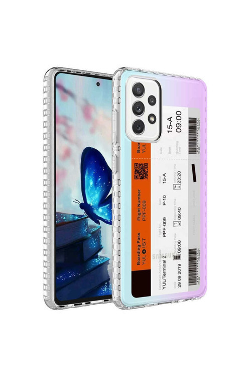 Samsung Galaxy A72 Kılıf Renkli Desenli Silikon Elegans + Kablo Koruyucu + Ekran Koruyucu