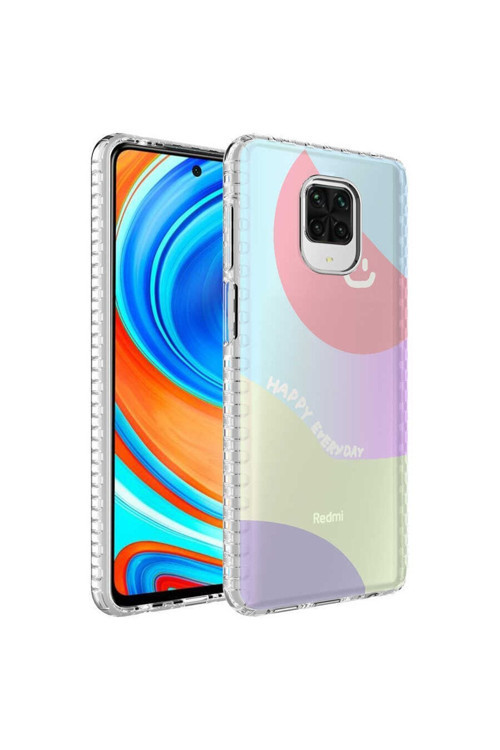 Xiaomi Redmi Note 9S Kılıf Renkli Desenli Silikon Elegans + Kablo Koruyucu + Ekran Koruyucu