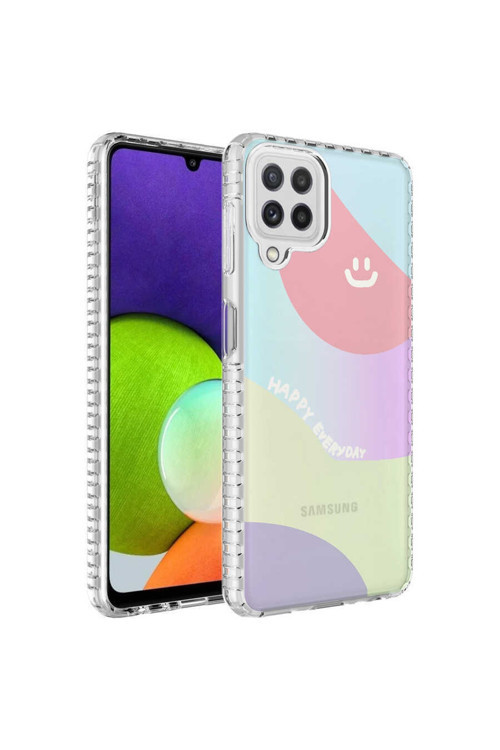 Samsung Galaxy M12 Kılıf Renkli Desenli Silikon Elegans + Kablo Koruyucu + Ekran Koruyucu
