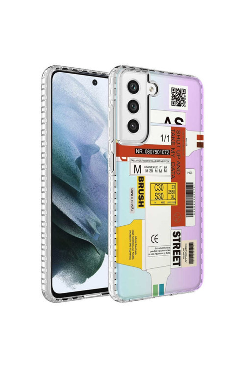 Samsung Galaxy S21 Fe Kılıf Renkli Desenli Silikon Elegans + Kablo Koruyucu + Ekran Koruyucu