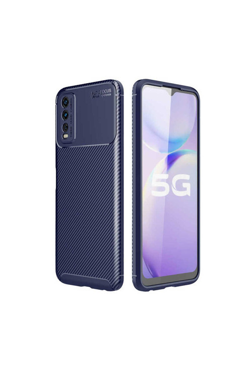 Vivo Y20 Uyumlu Kılıf Karbon Görünümlü Silikon Zr-Negro + Kablo Koruyucu + Ekran Koruyucu