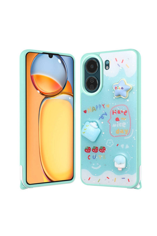Xiaomi Poco C65 / Redmi 13C Kılıf Parlayan Simli Kabartma Figürlü Zr-Cevze