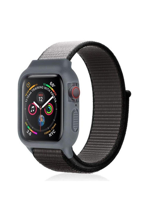 Apple Watch 38 Mm Uyumlu Hasırlı Cırtcırtlı Kasalı Kordon 2/3/4/5/6/7/8 Azn-Kasalı