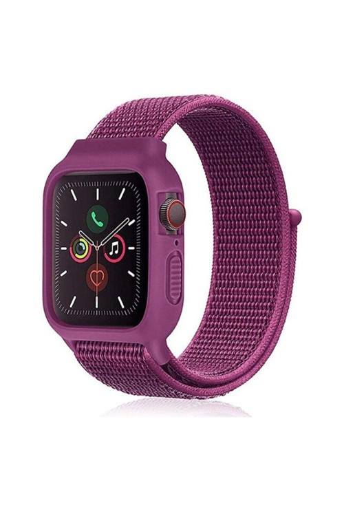 Apple Watch 38 Mm Uyumlu Hasırlı Cırtcırtlı Kasalı Kordon 2/3/4/5/6/7/8 Azn-Kasalı