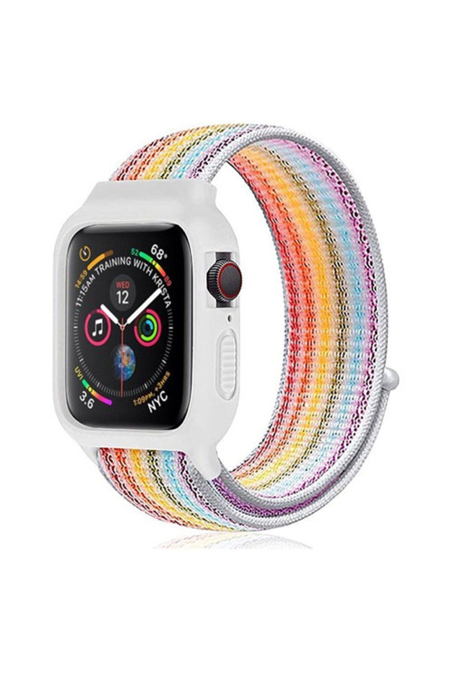 Apple Watch 38 Mm Hasırlı Cırtcırtlı Kasalı Kordon 2/3/4/5/6/7/8 Azn-Kasalı