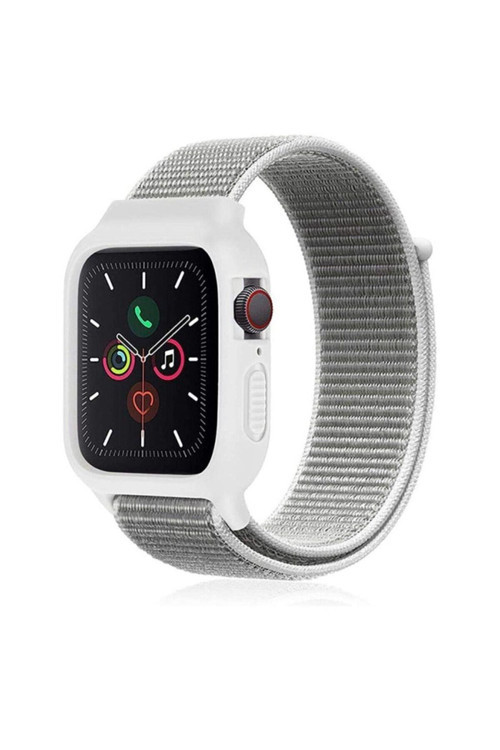 Apple Watch 38 Mm Hasırlı Cırtcırtlı Kasalı Kordon 2/3/4/5/6/7/8 Azn-Kasalı