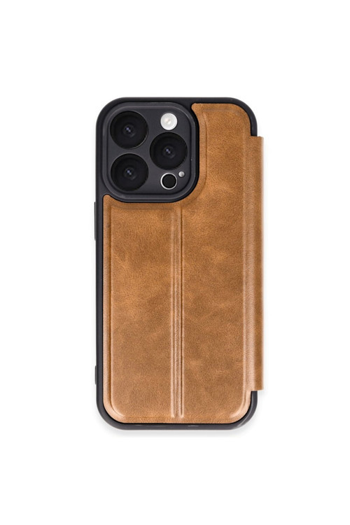 İphone 16 Pro Max Kılıf Deri Görünümlü Standlı Kapaklı Kart Bölmeli Azn-Flip