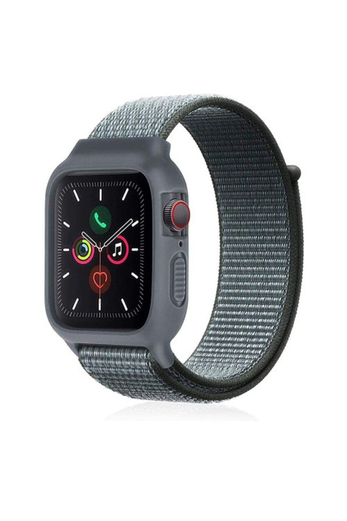 Apple Watch 38 Mm Uyumlu Hasırlı Cırtcırtlı Kasalı Kordon 2/3/4/5/6/7/8 Azn-Kasalı