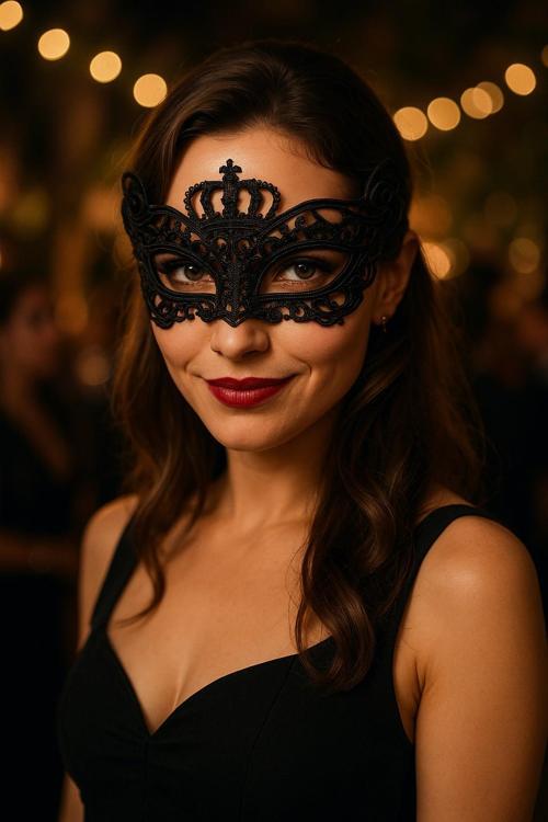 Siyah Dantel Taçlı Göz Maske Kadın Masquerade Kostüm Aksesuar Parti Maskesi - Model 11