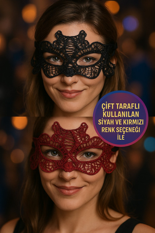 Çift Taraflı Dantelli Maske Siyah Ve Kırmızı Renk Seçenekli Şık Parti Ve Kostüm Aksesuarı Model - 4