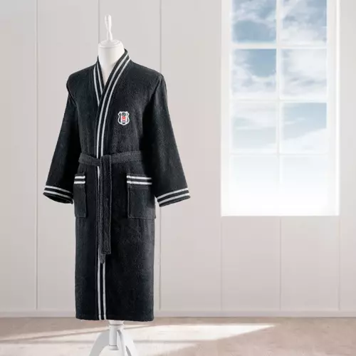 Lisanslı Beşiktaş Siyah Beyaz Pamuk M Yetişkin Bornoz Siyah