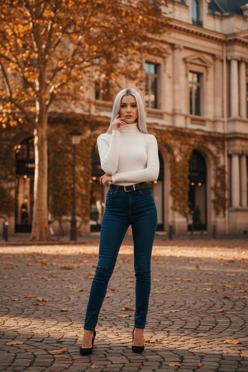 Balıkçı yaka dar kesim kaşkorse kazak beyaz