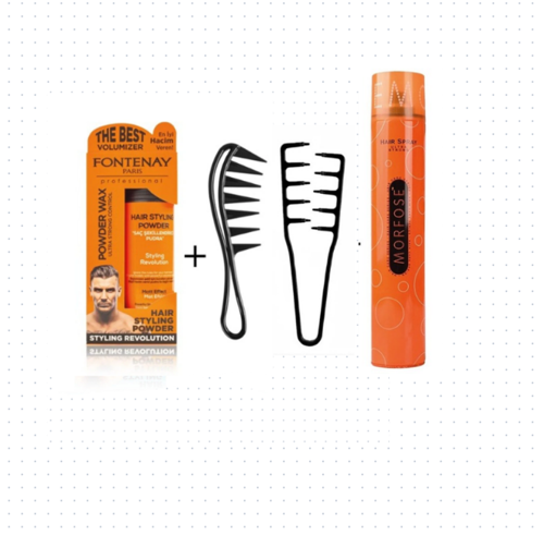 Saç Pudra Toz Wax Ultra Strong + Mucizevi Şekil Tarağı + Şekil Tarak + Saç Sprey 4'Lü Set