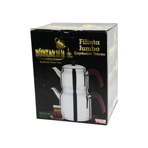 FİLİNTA JUMBO BOY ÇELİK ÇAYDANLIK SETİ ÇİFT KAPAKLI RENKLİ BAKALİT KULP ÜST DEMLİK: 2LT - ALT SULUK: 4LT KENDİNDEN SÜZGEÇLİ (4490)