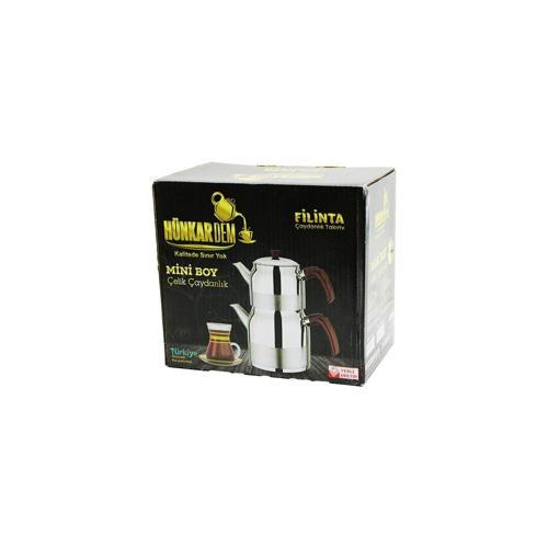 FİLİNTA MİNİ BOY ÇELİK ÇAYDANLIK SETİ ÇİFT KAPAKLI RENKLİ BAKALİT KULP ÜST DEMLİK: 1LT - ALT SULUK: 1.5LT KENDİNDEN SÜZGEÇLİ (4490)