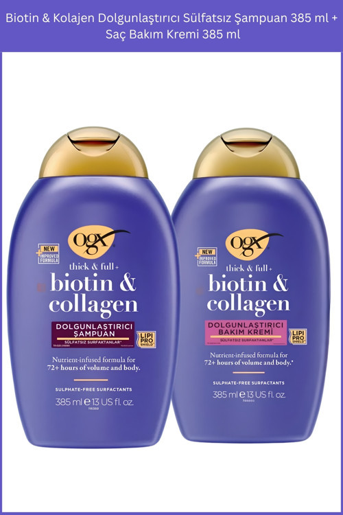 Dolgunlaştırıcı Biotin&Kolajen Şampuan 385Ml+ Dolgunlaştırıcı Biotin&Kolajen Bakım Kremi 385M