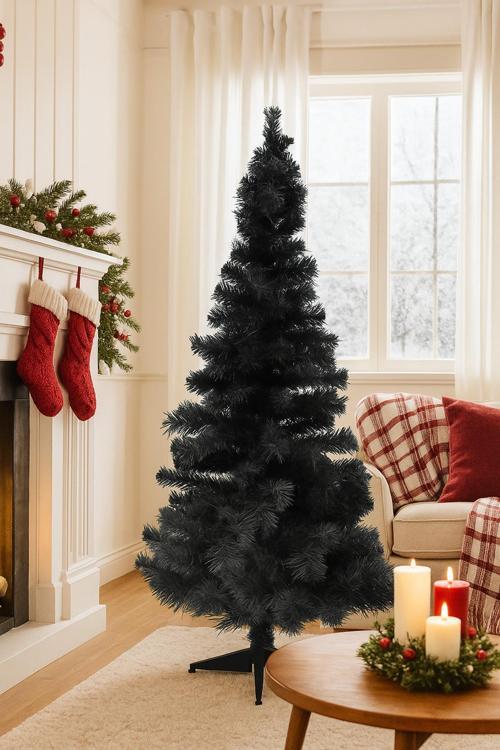 Luxury Yılbaşı Siyah Çam Ağacı 120 CM Plastik Ayaklı Yılbaşı Ağacı