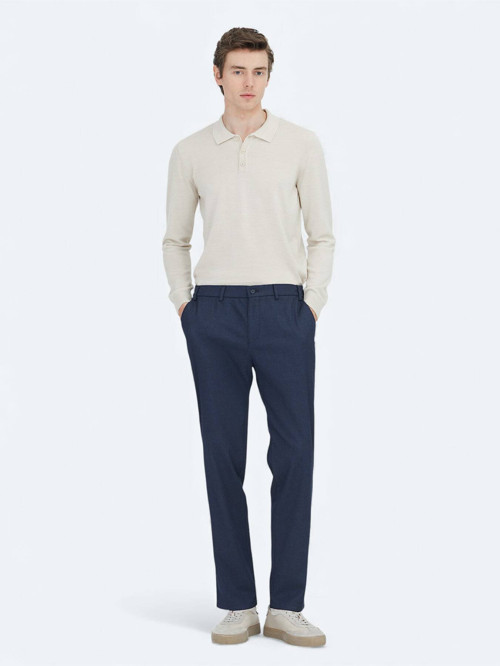 Lacivert Düz Dokuma Fitted Fit Klasik Pantolon