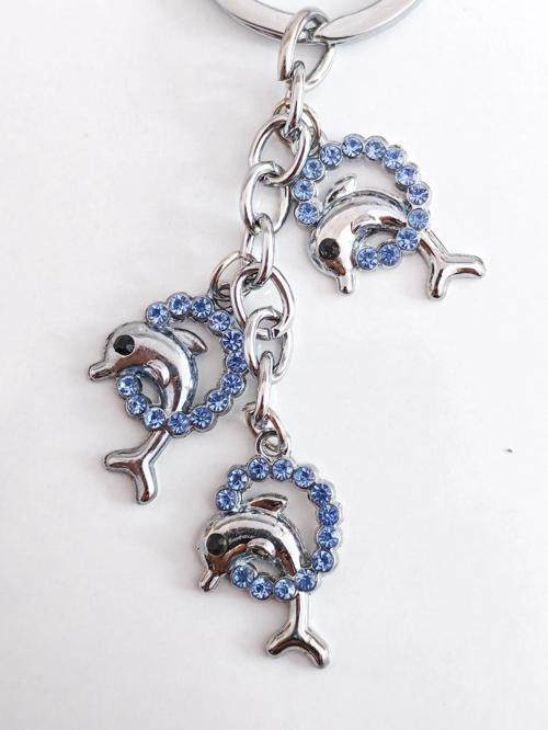 Mavi Taşlı Yunus Balıklı Metal Anahtarlık