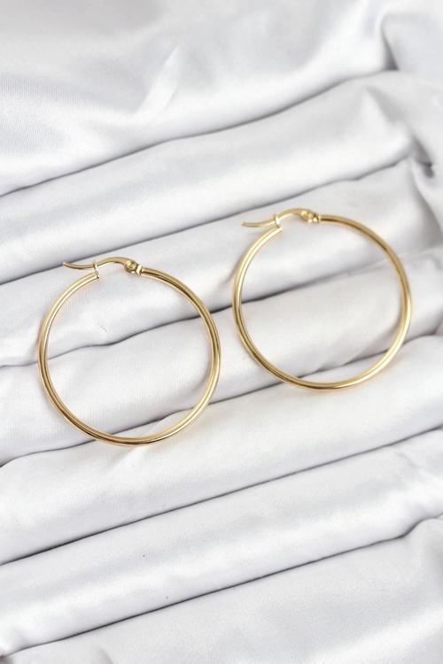 BFS 316L Çelik Gold Renk 35 mm Halka Kadın Küpe