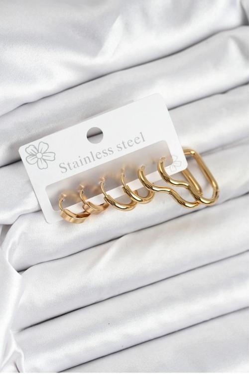 BFS 316L Çelik Gold Renk Kadın Küpe Seti