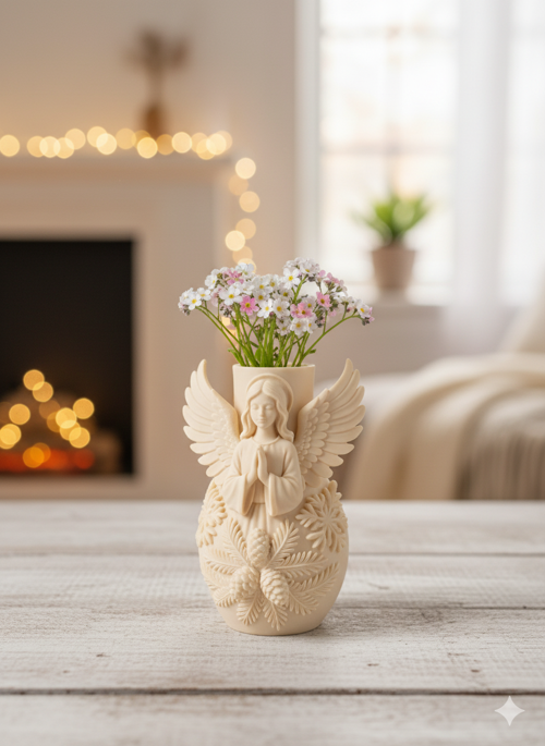 3D Baskılı Melek Vazo, Kış Ev Dekoru, Yapay Çiçek Vazosu
