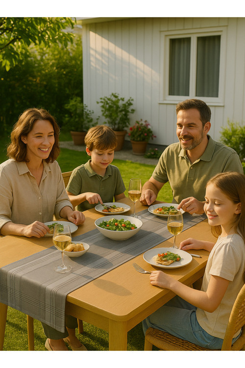 Jasmin Keten Gri Bohem Şık Masa Örtüsü Runner 35X150 Cm