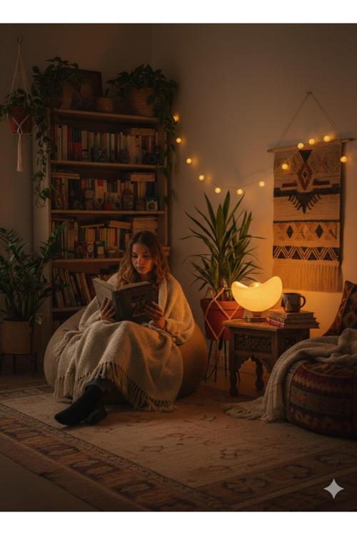 Ayışığı Tasarım Masa Lambası Altın Detaylı Abajur Loş Amber Işık, Rustik Ampul Hediyeli 20 X 37 Cm