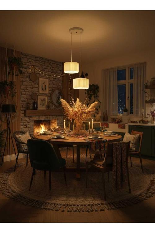 Lüks Beyaz Renk 2'Li Modern Dekoratif Salon, Oturma Odası Ve Mutfak Sarkıt Avize (Lamba Hediyedir)