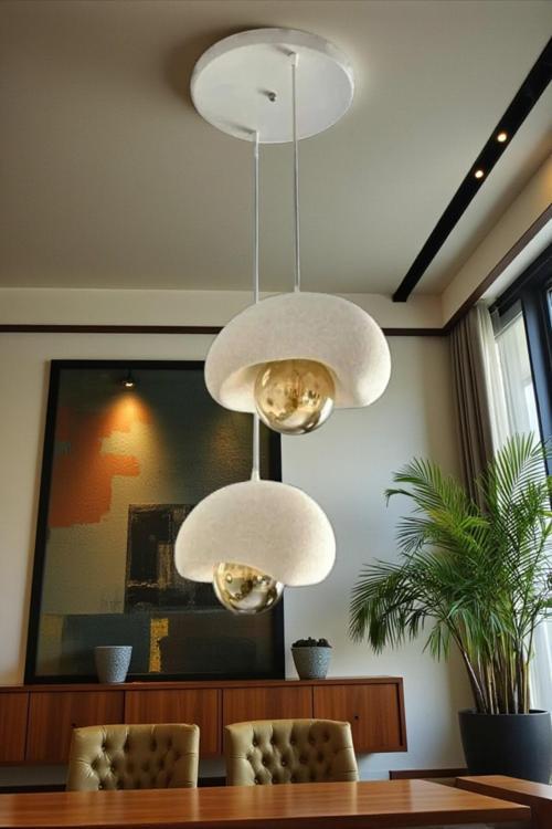 Beyaz Dekoratif 2'Li Sarkıt Avize Bohem Beton Görünüm Rustik E27 Modern Avize (E27 Ampul Dahildir.)