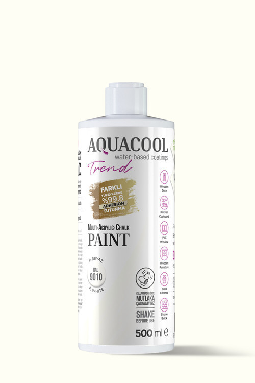 Su Bazlı Hibrit Boya Kapı, Dolap, Fayans, Mobilya Boyası Ral 9010 P. Beyaz 500Ml