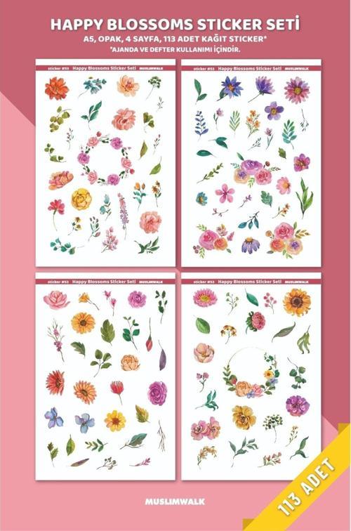 Happy Blossoms Sticker Seti - Planlayıcı, Defter, Ajanda Süs Etiketi #53