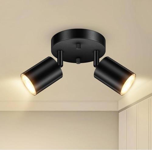 Retro Siyah Metal 2 Li Led spot Tavan Plofyoner 180 Derece Hareketli Günışığı Ampullü