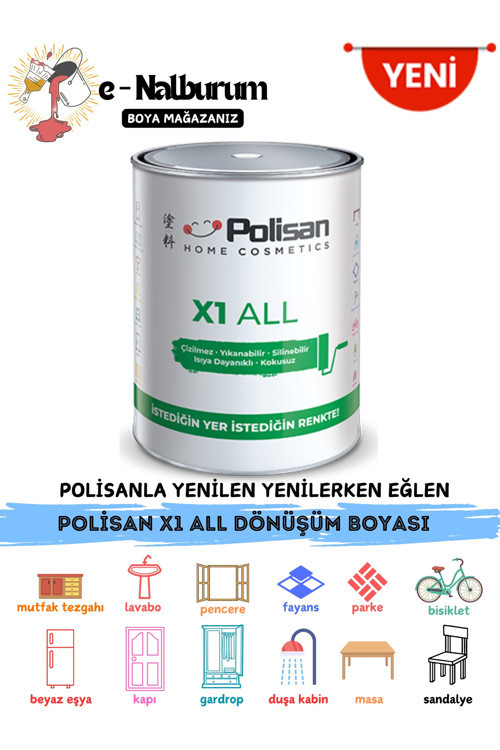 X1 All Ile Istediğini Boya-Çizilmez-Kokusuz-Yıkanabilir Dönüşüm Boyası 0.75Lt Beyaz