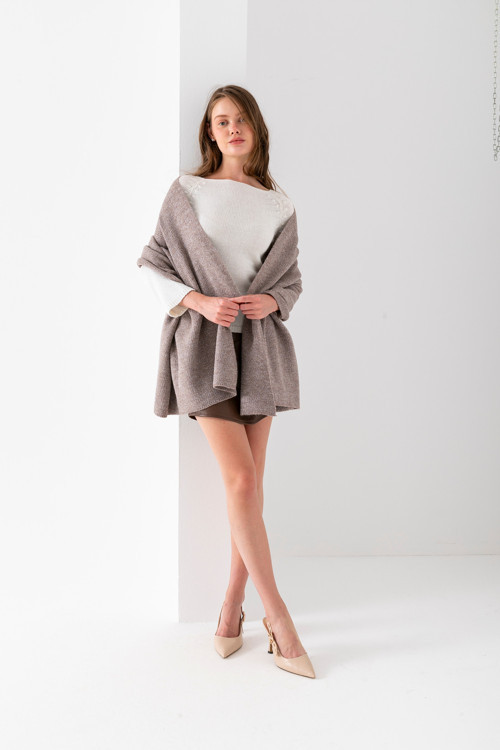 Simli Düz Örgü Omuz Şalı, Şık Rahat Yumuşak Dokulu Omuz Şalı, Omuz Aksesuarı, Omuz Atkısı, Omuz Şalı