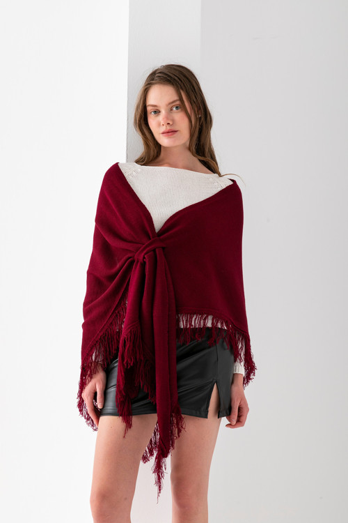 Kadın Üçgen Püsküllü Şal, Püsküllü Şık Kadın Şal Modeli, Omuz Şalı, Püsküllü Üçgen Kadın Omuz Şalı.