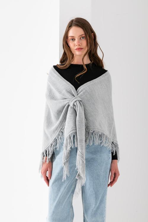 Simli Püsküllü Üçgen Şal, Kadın Omuz Şalı, Yumuşak Ve Şık Dokulu, Kadın Üçgen Omuz Şalı.