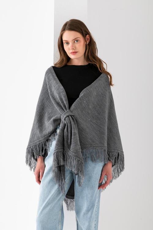 Simli Püsküllü Üçgen Şal, Kadın Omuz Şalı, Yumuşak Ve Şık Dokulu, Kadın Üçgen Omuz Şalı.