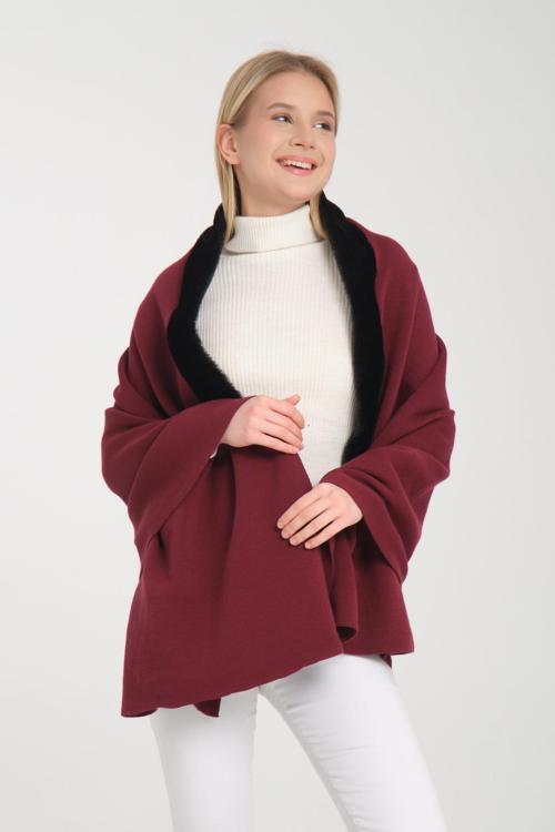 Kürklü Omuz Şalı, Kürk Detaylı Şık Rahat Omuz Şalı, Kürk Detaylı Triko Omuz Şalı, Kadın Omuz Şalı.