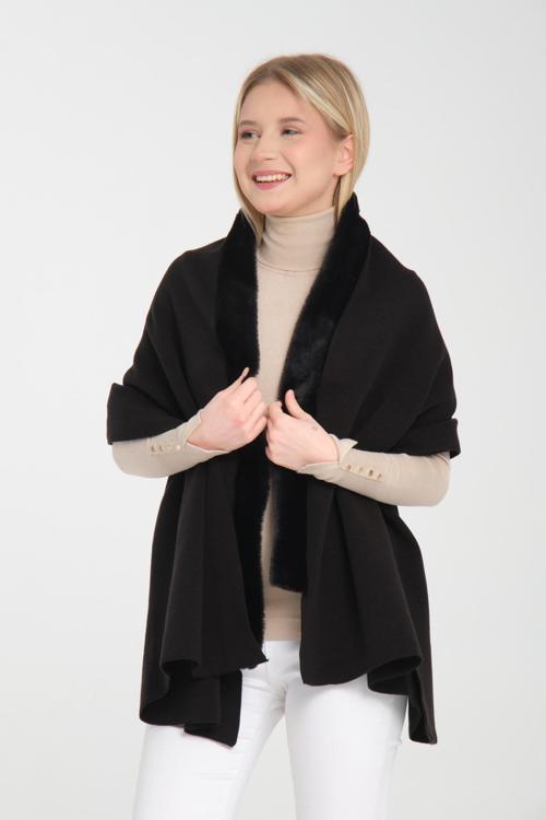 Kürklü Omuz Şalı, Kürk Detaylı Şık Rahat Omuz Şalı, Kürk Detaylı Triko Omuz Şalı, Kadın Omuz Şalı.