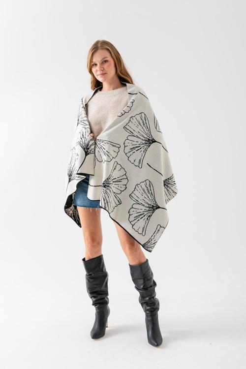 Yaprak Desenli Omuz Şalı, Çift Yönlü Kulanıma Uygun Şık Rahat Omuz Şalı, Triko Omuz Şalı, Omuz Şalı