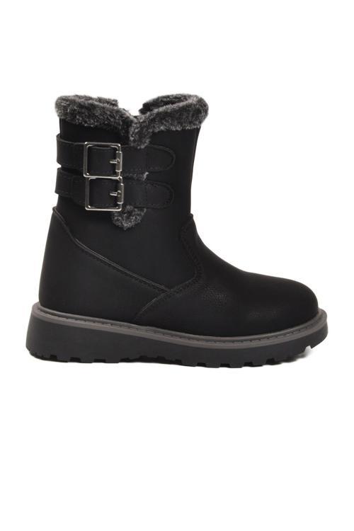 Siyah İçi Polarlı Kaymaz Kız Çocuk Bot Buckle F