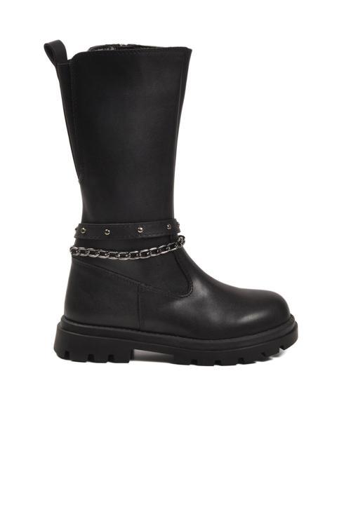 Siyah İçi Polarlı Fermuarlı Kız Çocuk Çizme Paris-26K F