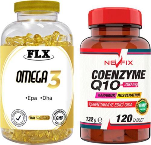 Omega 3 Balık Yağı 180 Softgel & Nevfix Coenzyme Q10 Koenzim Resveratrol Q10 Karamuk 120 Tablet