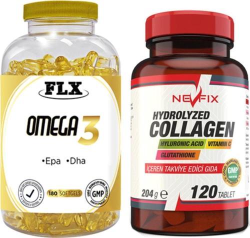 Omega 3 Balık Yağı 180 Softgel & Nevfix Collagen Glutation Hyaluronic Acid Vitamin C 120 Tablet