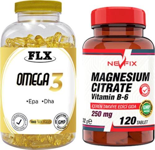 Omega 3 Balık Yağı 180 Softgel & Nevfix Magnesıum Cıtrate Vitamin B-6 120 Tablet