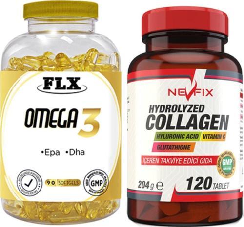 Omega 3 Balık Yağı 90 Softgel & Nevfix Collagen Hyluronic Acid Vitamin C Glutathione 120 Tablet