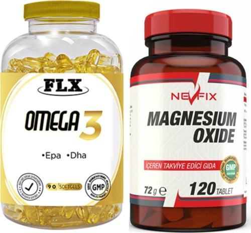 Omega 3 Balık Yağı 90 Softgel & Nevfix Magnesium Oxide Magnezyum 250 Mg 120 Tablet